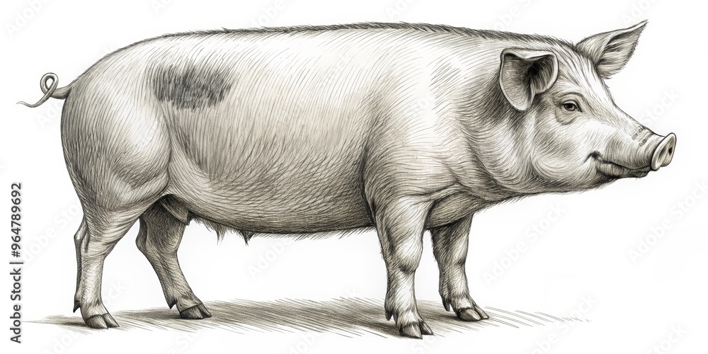 Fototapeta premium Pen and Ink Illustration of a Pig, Animal ,Farm ,Black and White