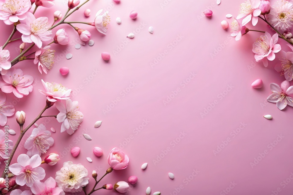 Delicate pink floral arrangement on a pastel background during springtime. Generative AI Delicate pink floral arrangement on a pastel background during springtime. Generative AI
