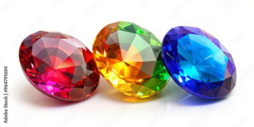 Three Vibrant Gemstones Red, Yellow, and Blue, Composition Three oval-shaped gemstones with red, yellow, and blue color, Image Three gemstones on a white background Three Vibrant Gemstones Red, Yellow, and Blue, Composition Three oval-shaped gemstones with red, yellow, and blue color, Image Three gemstones on a white background