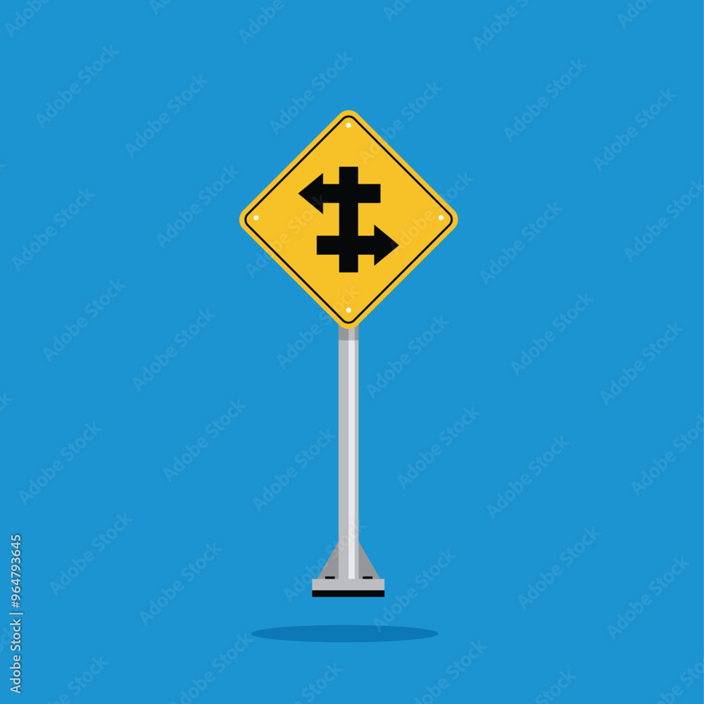 road sign icon, Divided road on yellow rhombus. board.suitable for poster use and web icon road sign icon, Divided road on yellow rhombus. board.suitable for poster use and web icon