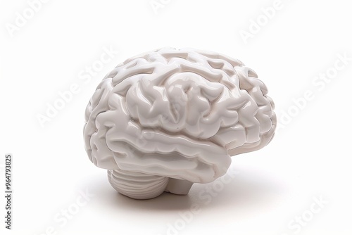 Isolated white ceramic brain sculpture on a neutral background