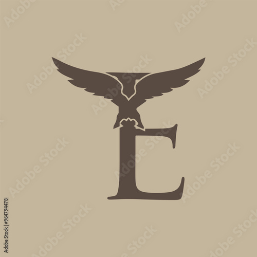 E with eagle icon logo design 