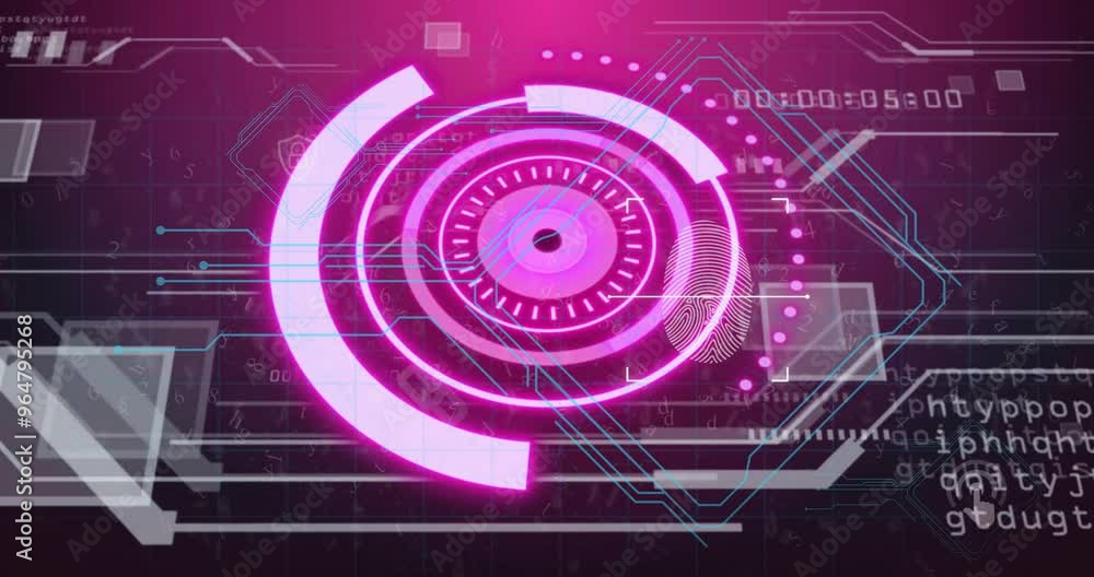 Animation of digital data processing over scope scanning and circuit board Animation of digital data processing over scope scanning and circuit board