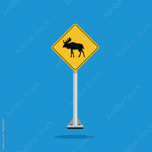 road sign icon,  moose crossing on yellow rhombus. board.suitable for poster use and web icon