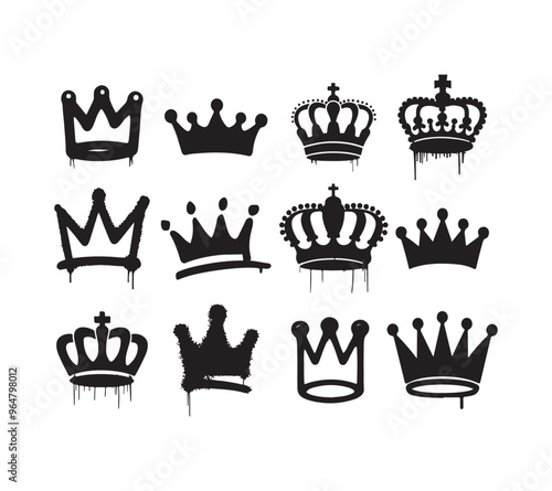 A collection of crowns with white background