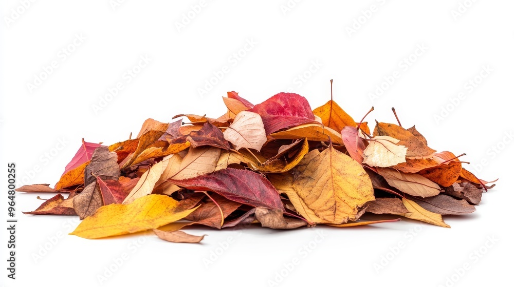 Pile of autumn fall colorful leaves isolated on white background Pile of autumn fall colorful leaves isolated on white background