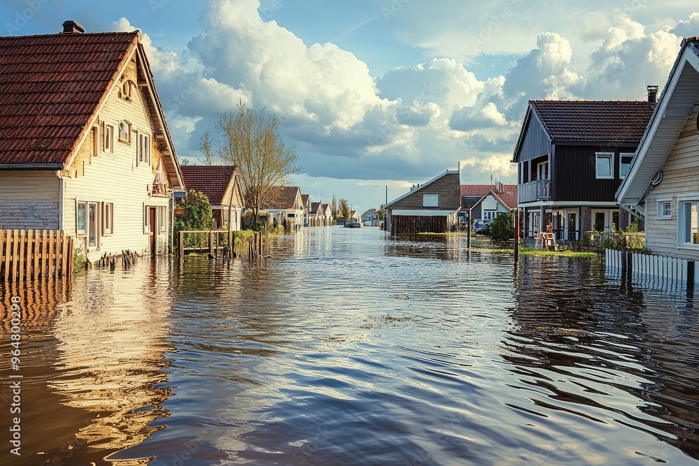 Fototapeta premium Submerged Dreams: A Coastal Town Battles Rising Tides