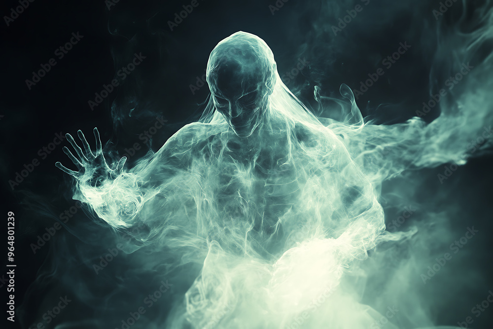 An abstract portrayal of a ghostly and transparent spirit with an ethereal presence, radiating a mystical glow An abstract portrayal of a ghostly and transparent spirit with an ethereal presence, radiating a mystical glow