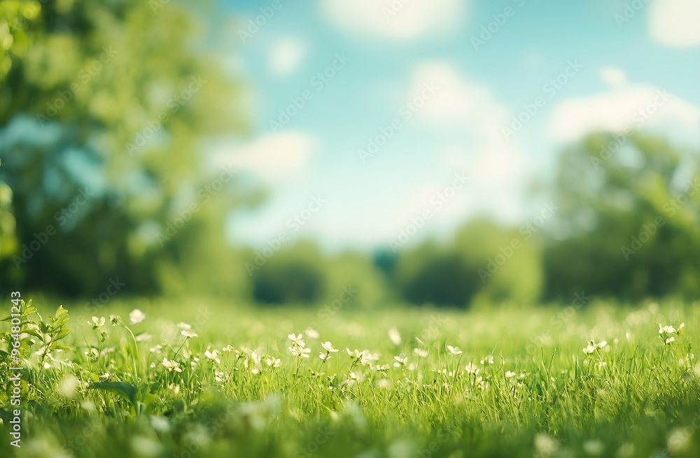 Serene meadow on a sunny day. A tranquil meadow with vibrant green grass and delicate white flowers under a bright blue sky, creating a peaceful and natural atmosphere. Serene meadow on a sunny day. A tranquil meadow with vibrant green grass and delicate white flowers under a bright blue sky, creating a peaceful and natural atmosphere.