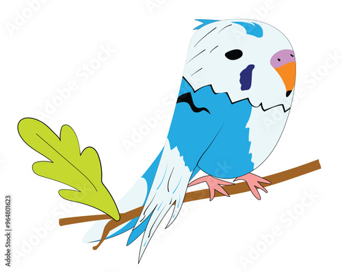 Blue budgie sitting on a twig