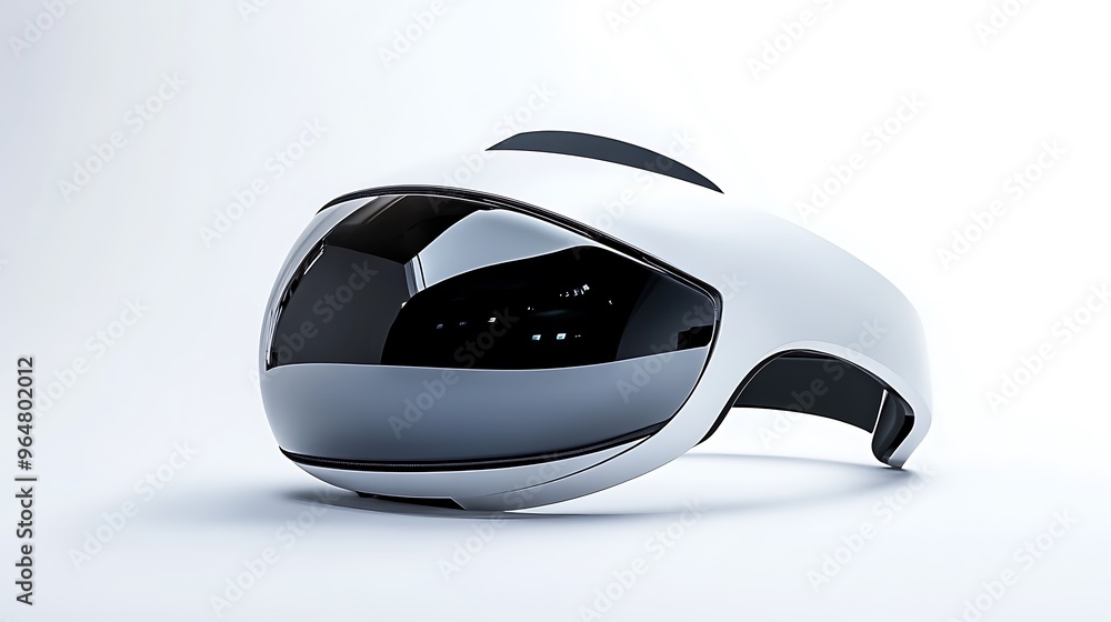 A futuristic virtual reality headset with a smooth, streamlined exterior. A futuristic virtual reality headset with a smooth, streamlined exterior.