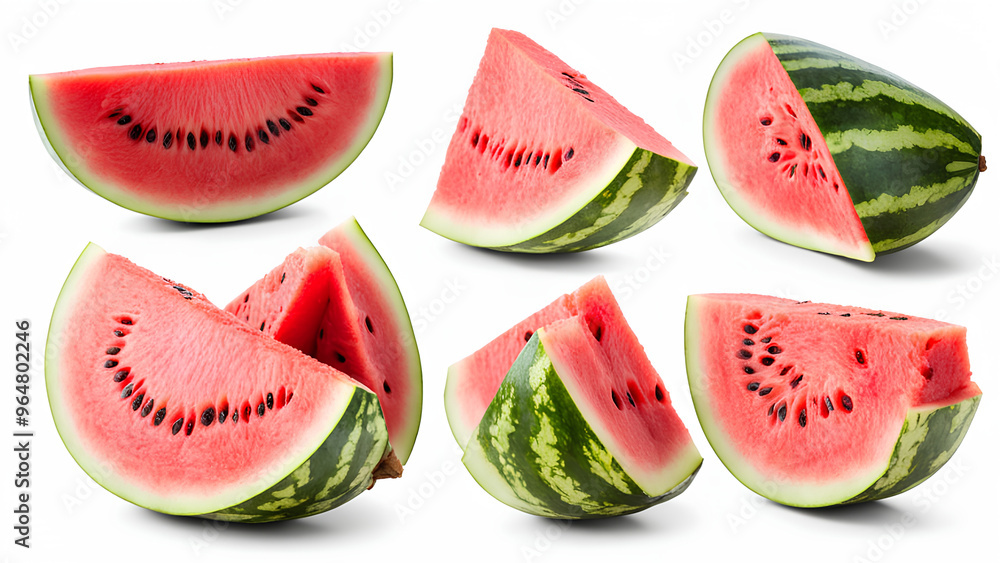 Set of 6 Watermelon Slices - Fresh and Vibrant on White Background Set of 6 Watermelon Slices - Fresh and Vibrant on White Background