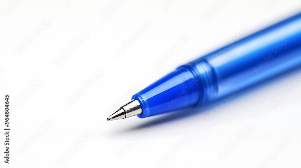 A high-quality close-up of a blue ballpoint pen, set against a white backdrop. A high-quality close-up of a blue ballpoint pen, set against a white backdrop.
