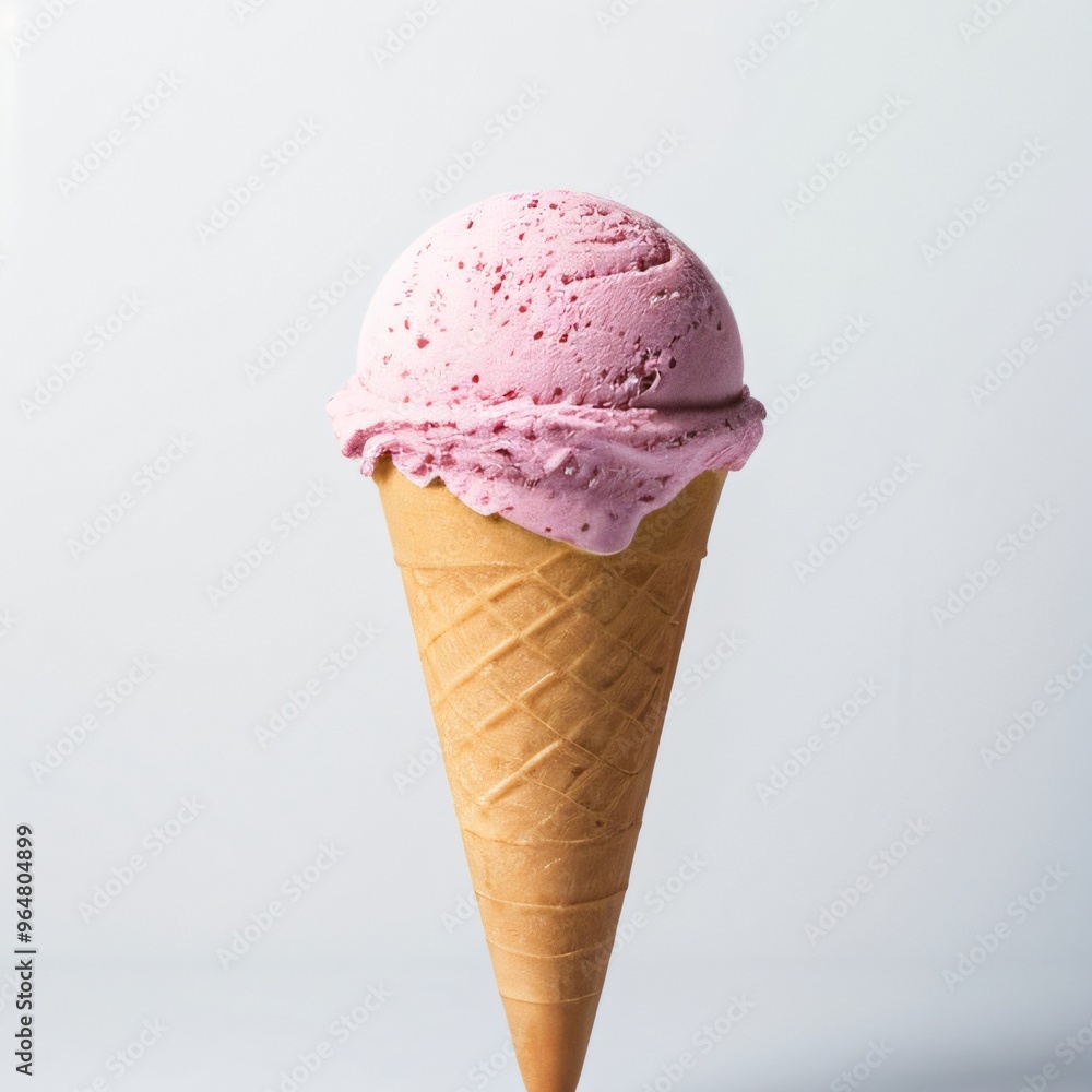 Pink soft serve ice cream in a cone on white background.. Pink soft serve ice cream in a cone on white background..