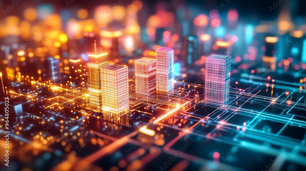 AI-generated cityscape, glowing grids, augmented reality architecture, modern technology AI-generated cityscape, glowing grids, augmented reality architecture, modern technology