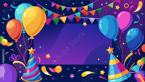 Colorful Party Background with Balloons, Bunting, and Confetti
