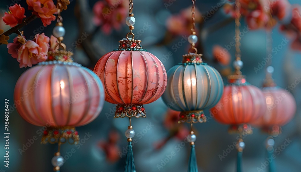 a group of lanterns from a tree. a group of lanterns from a tree.