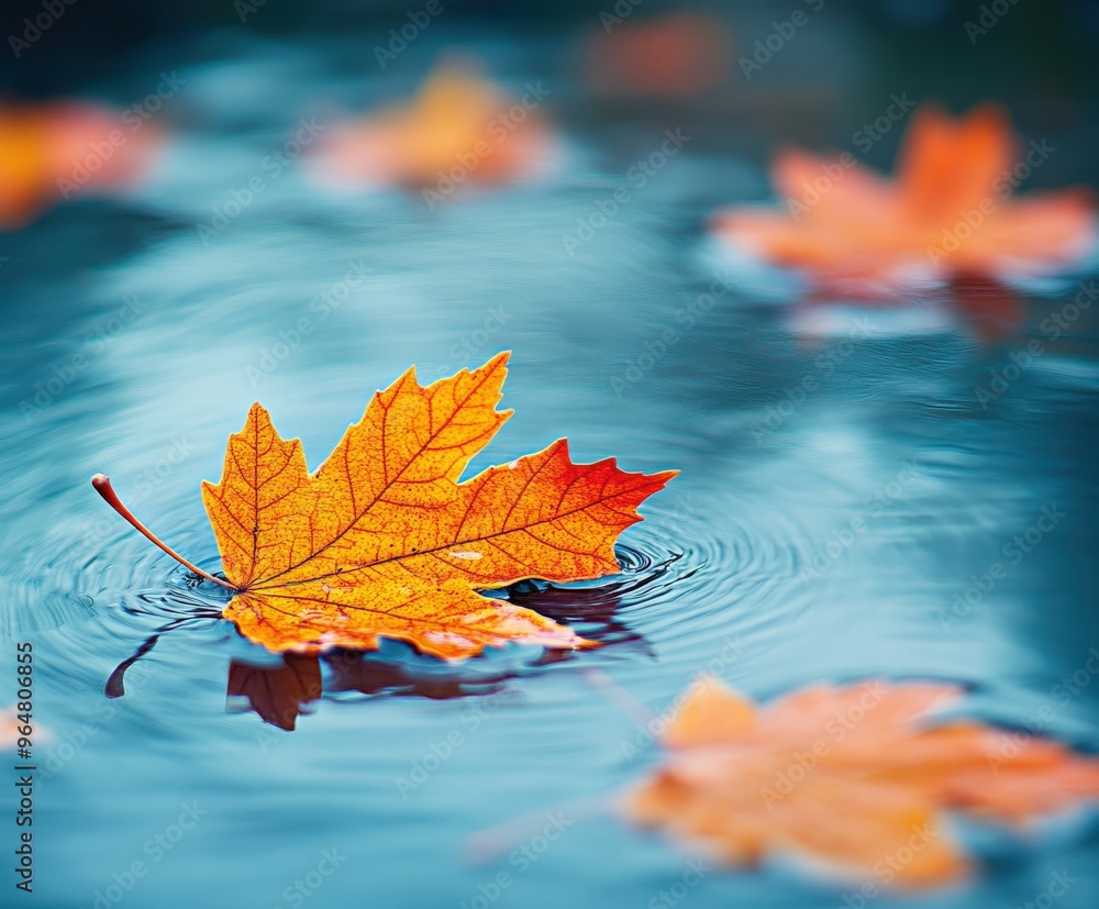 Vibrant autumn leaves float on a tranquil pond during a sunny afternoon Vibrant autumn leaves float on a tranquil pond during a sunny afternoon