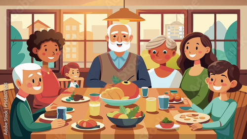 Multigenerational Family Enjoying Dinner Together in Cozy Home Setting
