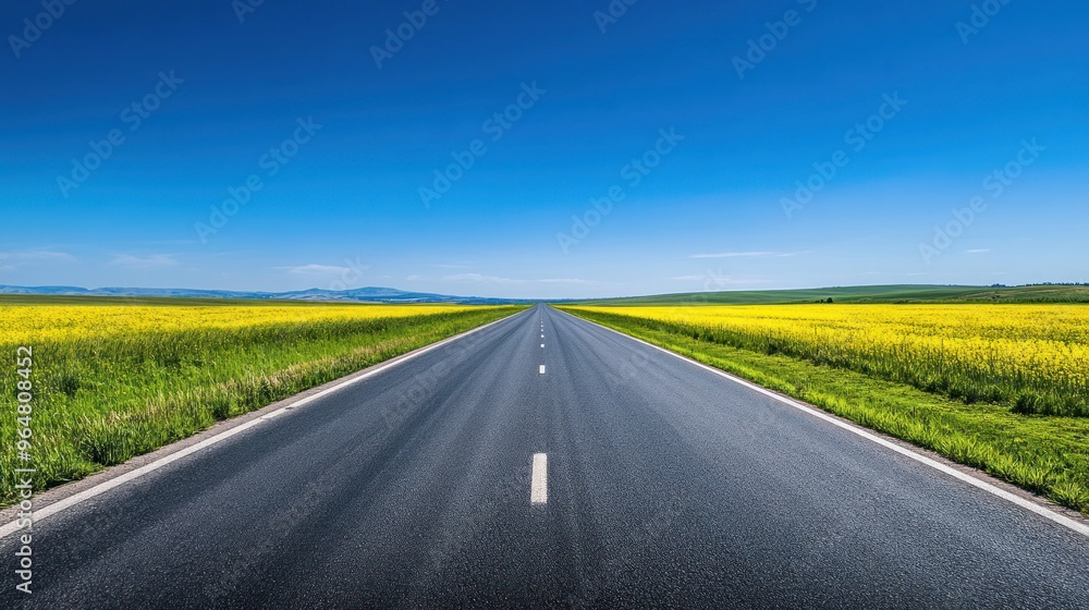 Naklejka premium Asphalt Road Through Yellow Fields