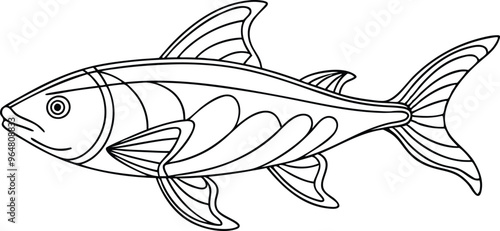 drawing fish line art vector illustration