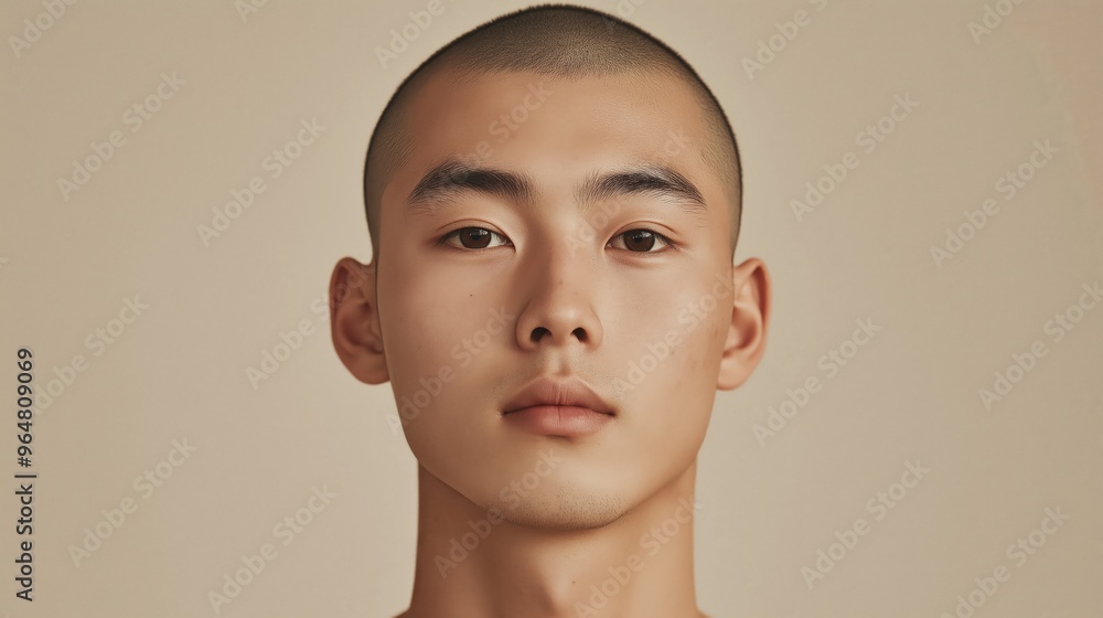 Serene Portrait of a Young East Asian Man with a Clean Haircut Perfect for Professional, Editorial, and Stock Photography Serene Portrait of a Young East Asian Man with a Clean Haircut Perfect for Professional, Editorial, and Stock Photography