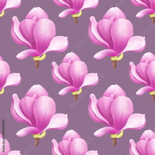 Watercolor seamless pattern with magnolia flowers. Spring, summer, spring, birthday, wedding, holiday .For fabric, packaging paper, scrapbooking.