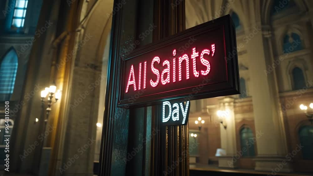 Lit Sign for All Saints' Day Observed Inside a Grand Church Generative AI Lit Sign for All Saints' Day Observed Inside a Grand Church Generative AI
