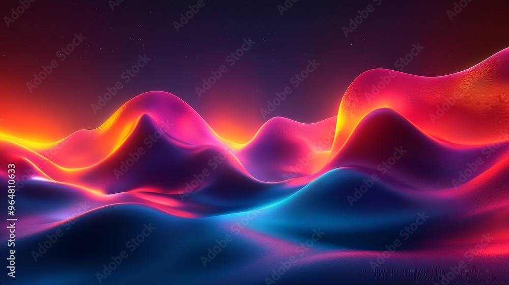 A colorful, abstract landscape with mountains and hills A colorful, abstract landscape with mountains and hills