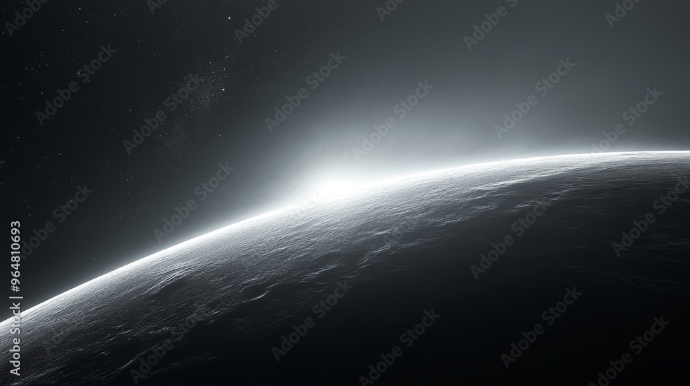 Fototapeta premium A black and white photo of a planet with a sun in the sky