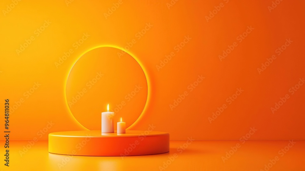 3d Mock up Warm amber podium with candles and aromatic spices Pedestal stage for wellness product presentation Soothing scene for advertising Sale promotion background 3d Mock up Warm amber podium with candles and aromatic spices Pedestal stage for wellness product presentation Soothing scene for advertising Sale promotion background