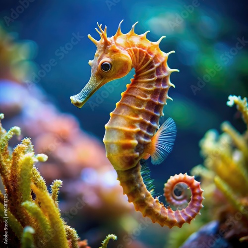 A vibrant seahorse gracefully swimming through a colorful underwater habitat. Generative AI