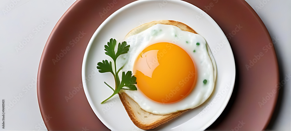 fried egg parsley served white plate bacon toast fried egg parsley served white plate bacon toast