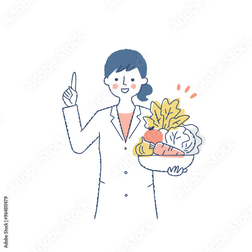 野菜を抱えて説明している栄養士の女性