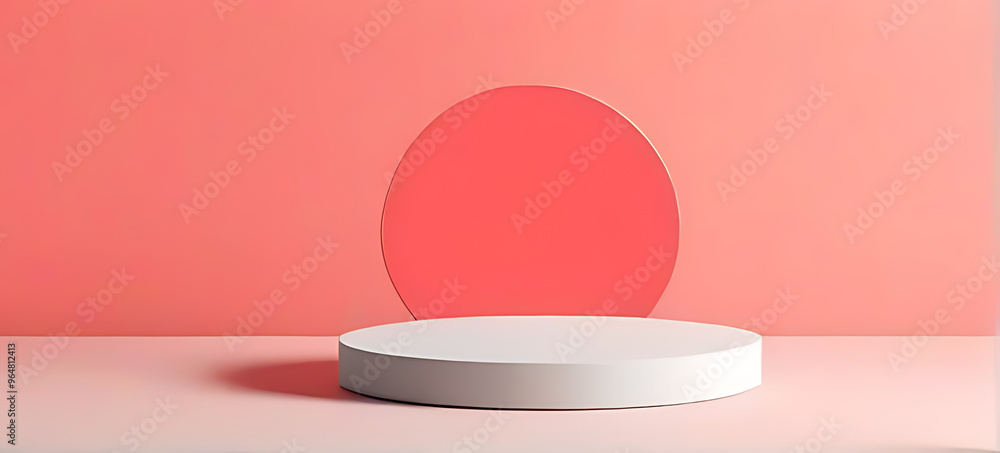 minimalist product display mockup white stone platforms pink circle coral pastel wall rendered mockup minimalist product display mockup white stone platforms pink circle coral pastel wall rendered mockup