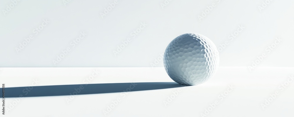 Golf ball on white surface casting a long shadow, minimalistic concept Golf ball on white surface casting a long shadow, minimalistic concept
