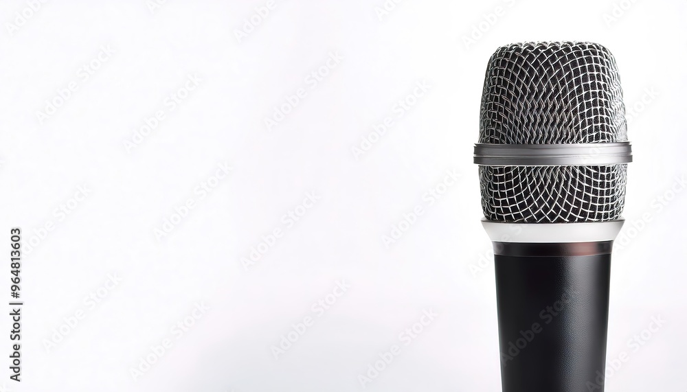 modern Wireless Microphone, mike or mic is a transducer that convert the air pressure variations of a sound wave to an electrical signal. isolated on white background with copy space modern Wireless Microphone, mike or mic is a transducer that convert the air pressure variations of a sound wave to an electrical signal. isolated on white background with copy space
