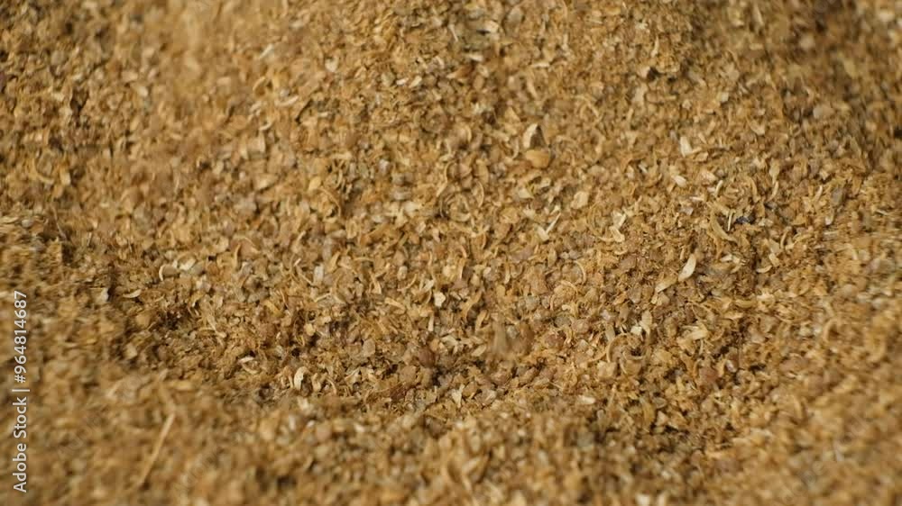 Ground coriander asian seasoning spice pouring macro slow motion Ground coriander asian seasoning spice pouring macro slow motion