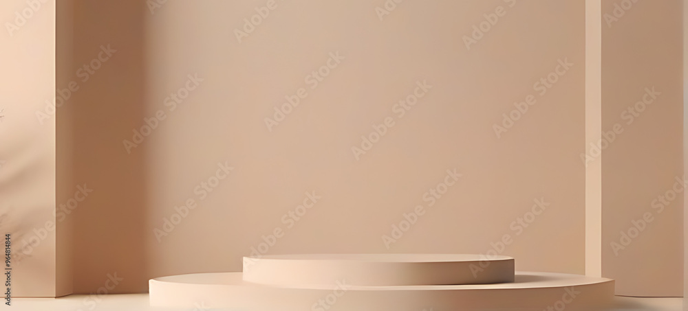 Fototapeta premium abstract geometric podium tree product display pastel beige rendered mockup