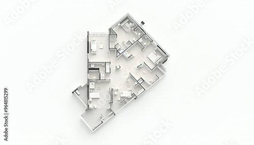 This digital floor plan presents a modern home or office layout with spacious living areas, bedrooms, and functional zones for dining and entertainment. Clean lines and strategic placement of doors 