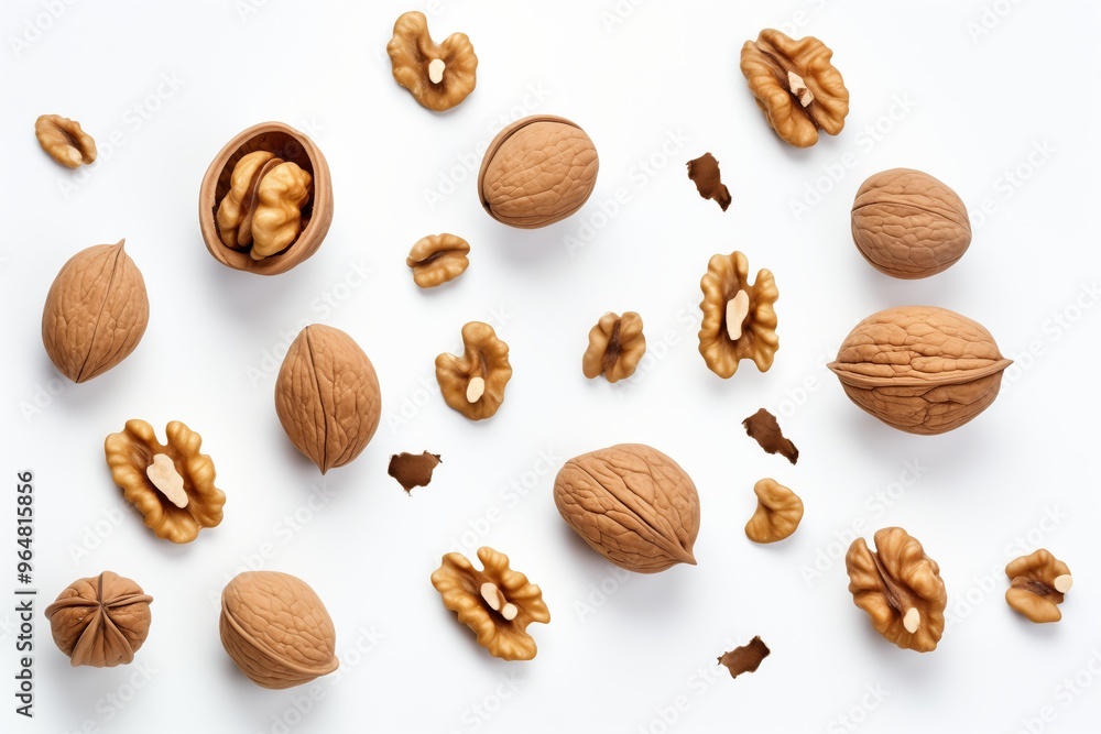 Falling walnut, nut, isolated on white background, full depth of field Falling walnut, nut, isolated on white background, full depth of field