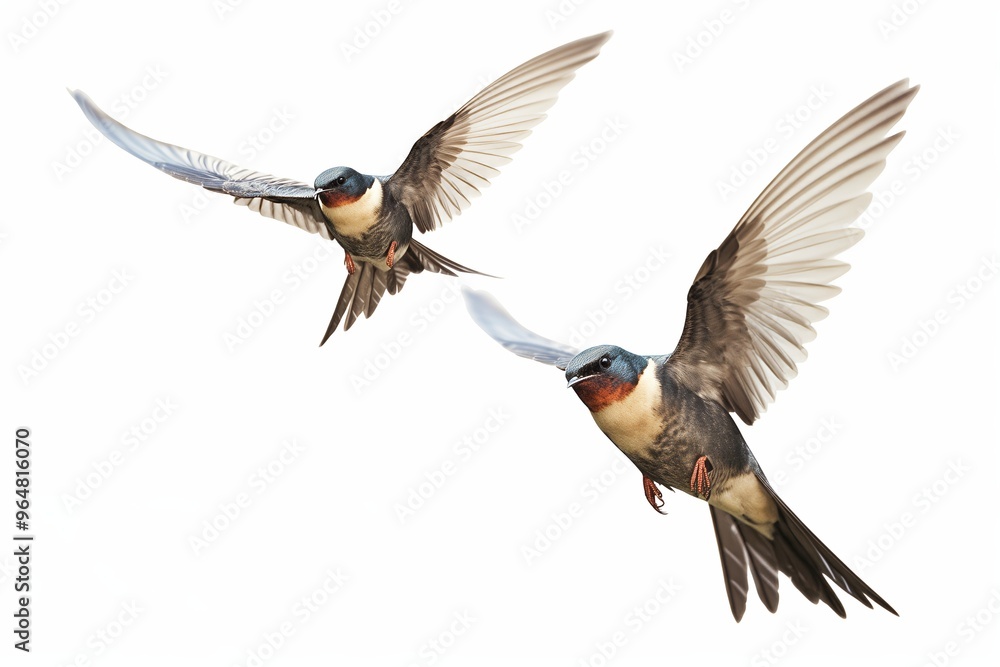 Naklejka premium flying swallows isolated on white background