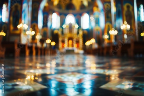 Abstract blurred Orthodox church background, peaceful Christian sacred space..