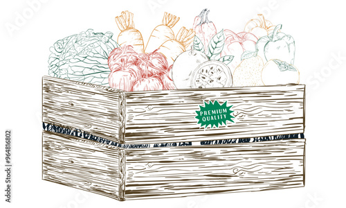 Fresh vegetable and fruit set box design.