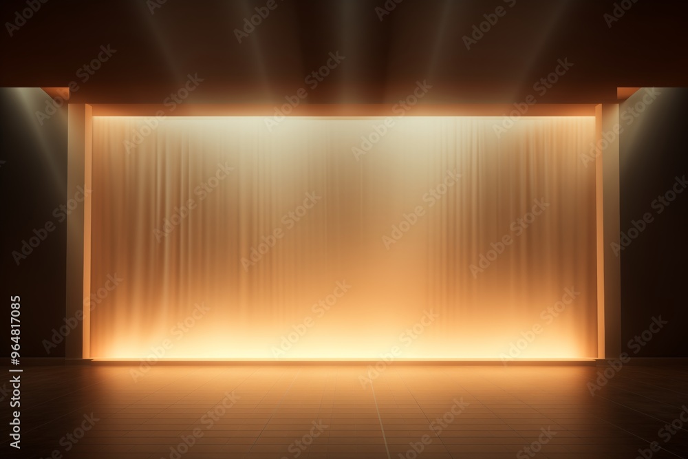 Glowing backdrop with spotlight and blank wall. 