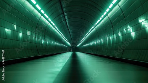 Long tunnel with green light