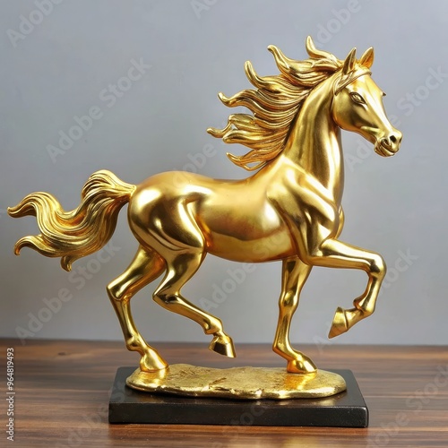 Golden horse statue depicting strength and elegance for home decor and harmony. Generative AI photo