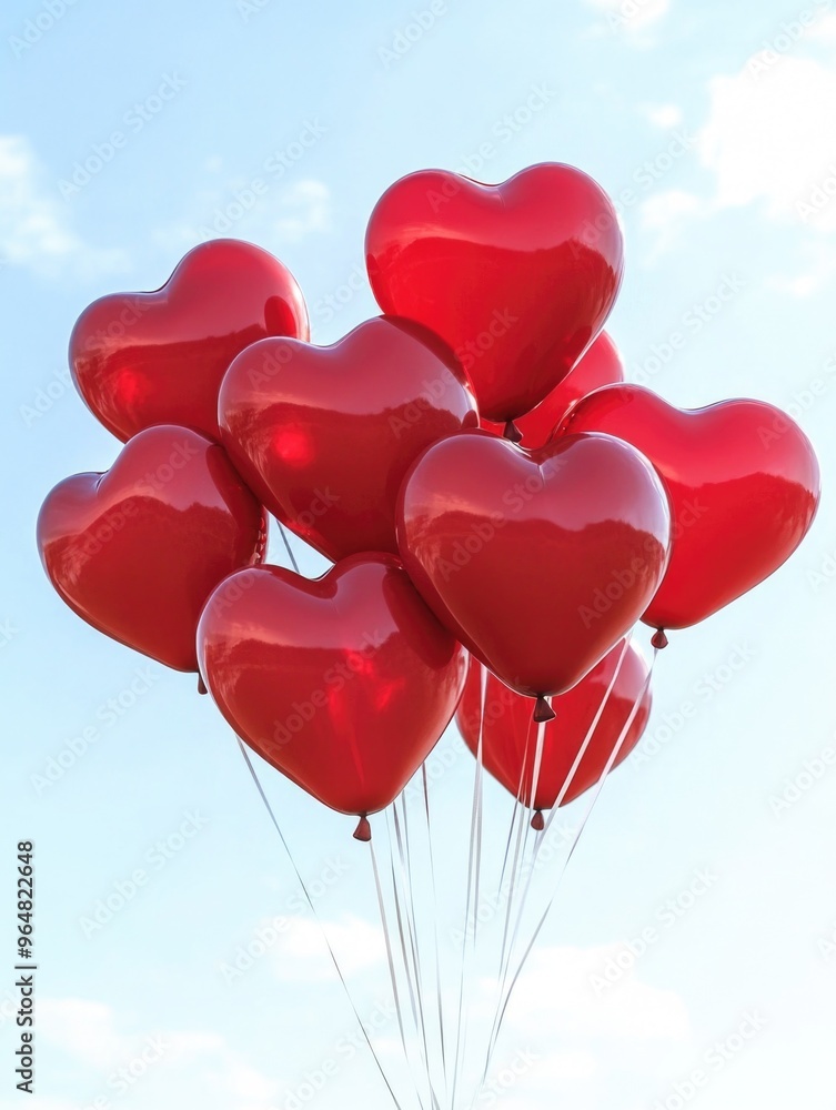 Red Heart Shaped Balloons in Air Red Heart Shaped Balloons in Air