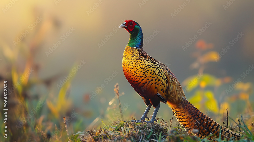 Fototapeta premium Golden Pheasant Standing Proudly in Sunrise Light