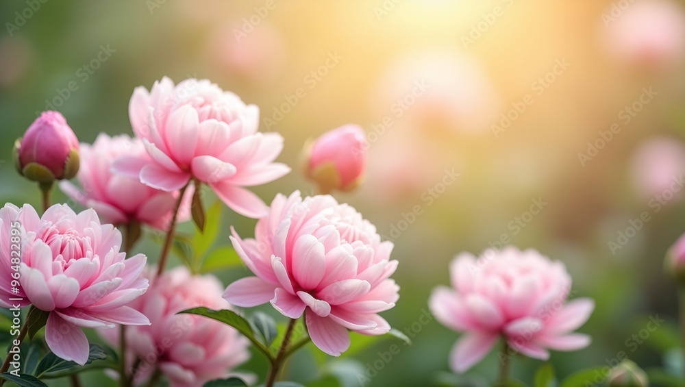 Soft pink peony flowers framing the border set against a dreamy garden backdrop with a bokeh effect High resolution capture of early summer blooms Soft pink peony flowers framing the border set against a dreamy garden backdrop with a bokeh effect High resolution capture of early summer blooms